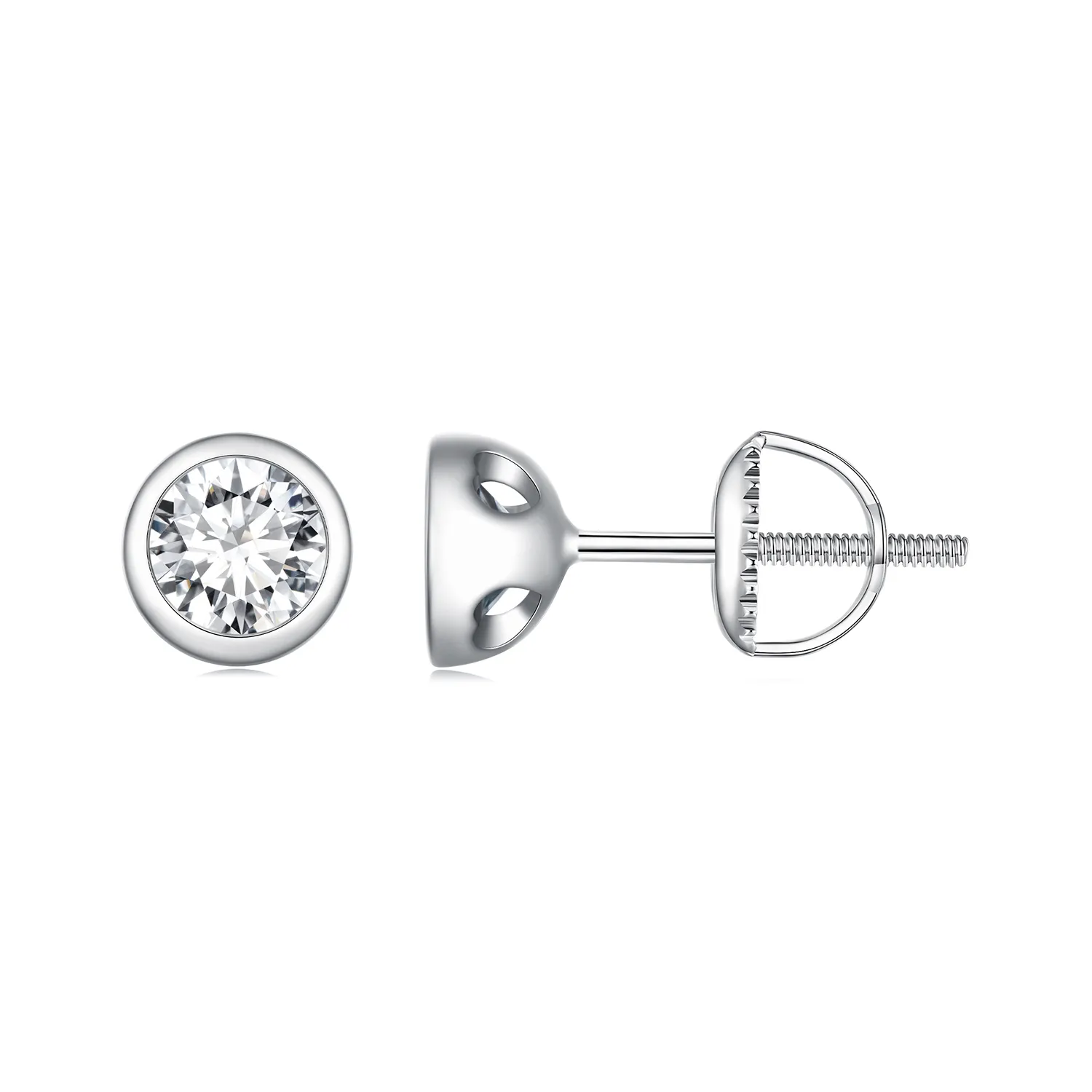 pandora style bezel mounted moissanite studs earrings mse026