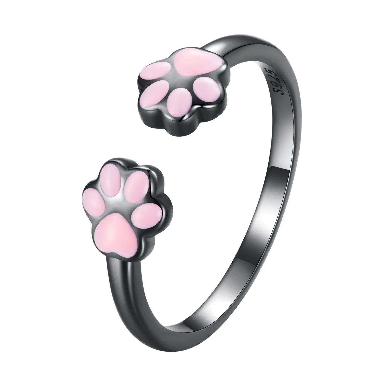 pandora style black cat claw open ring scr913