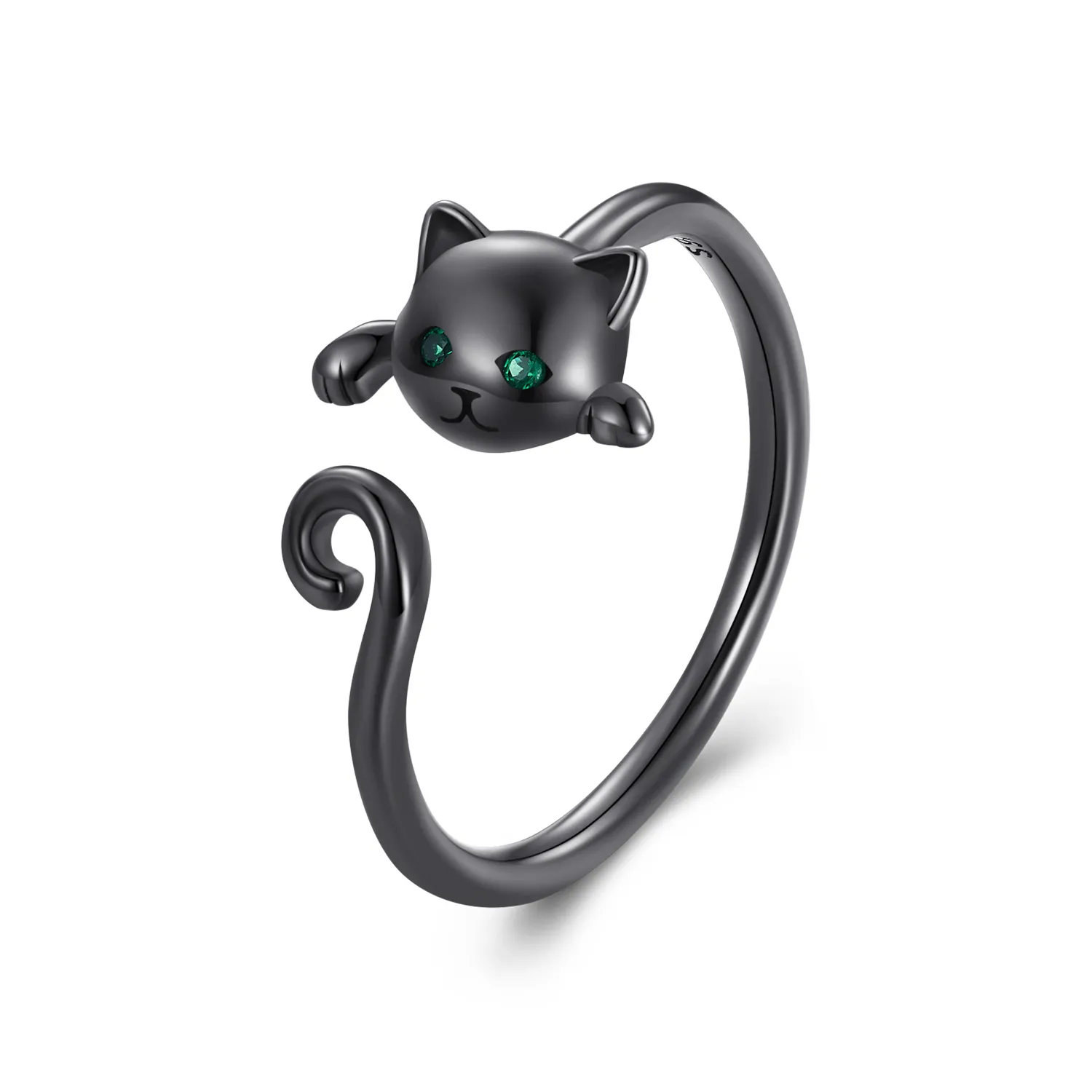 Pandora Style Black Cute Cat Open Ring - SCR707-D