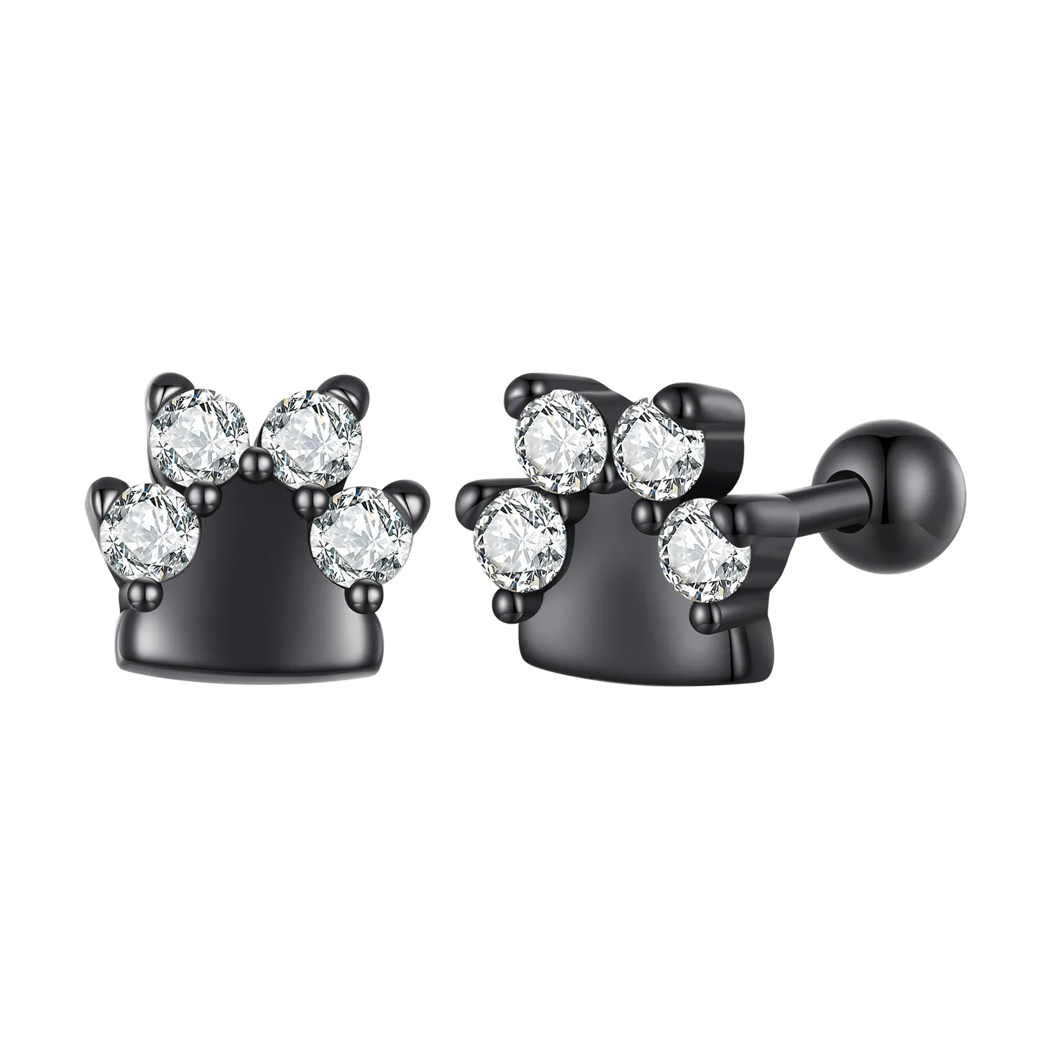 pandora style black dog paws studs earrings sce1575