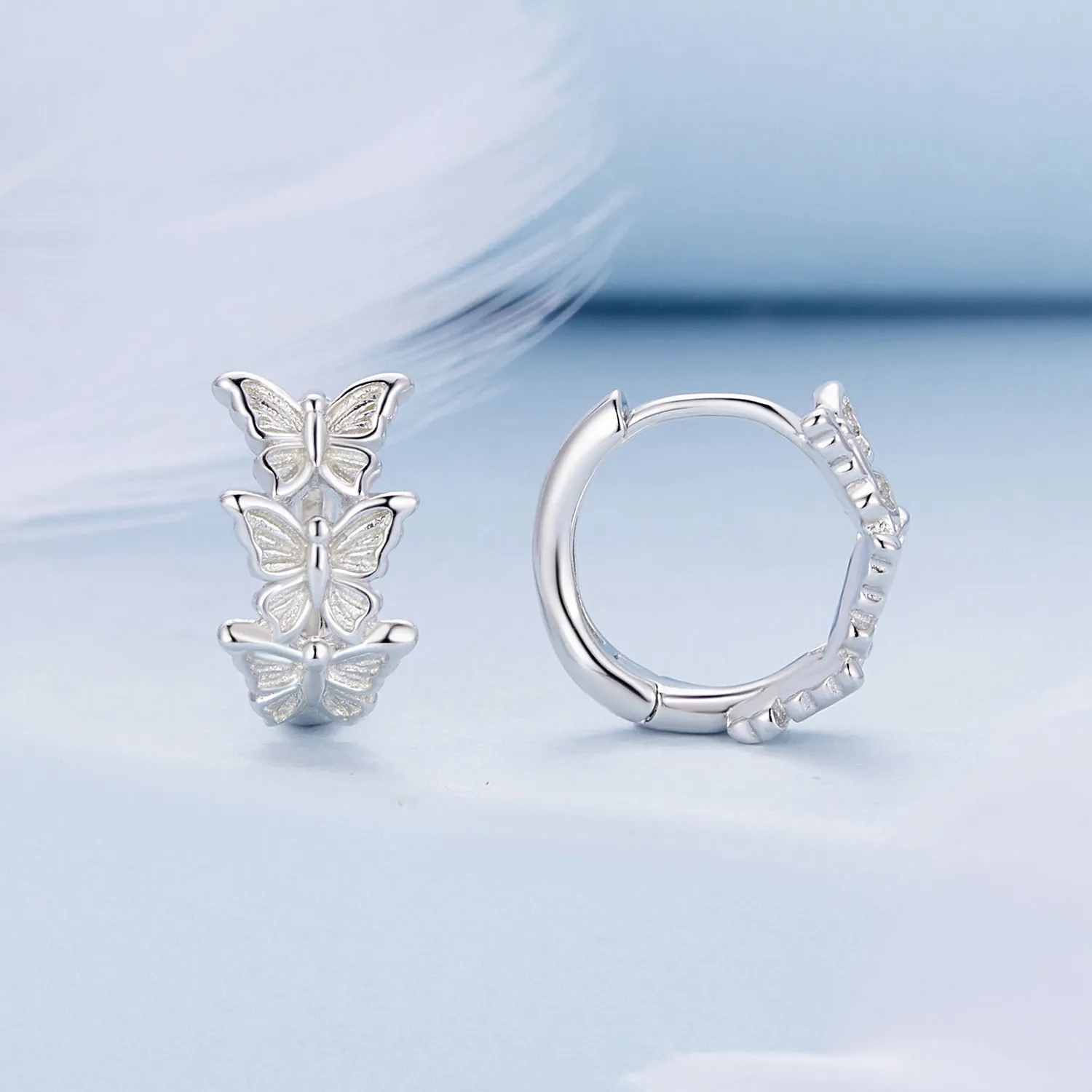 Pandora Style Butterfly Hoop Earrings - BSE908