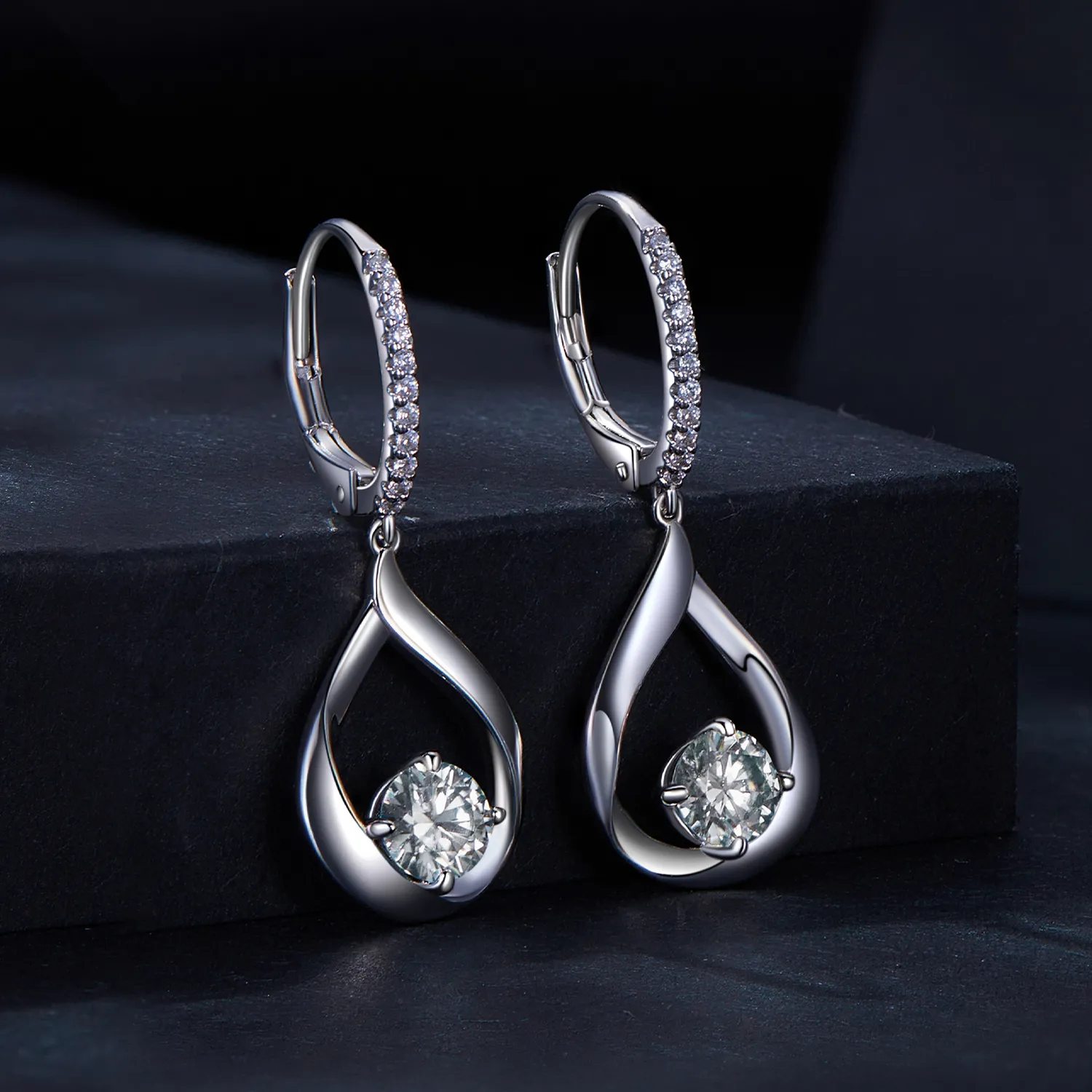 Pandora Style Drop Moissanite Earrings(Two Certificates) - MSE032