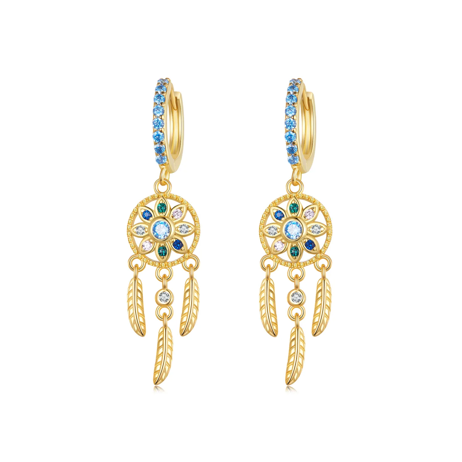 pandora style golden dreamcatcher dangle earrings sce713 b