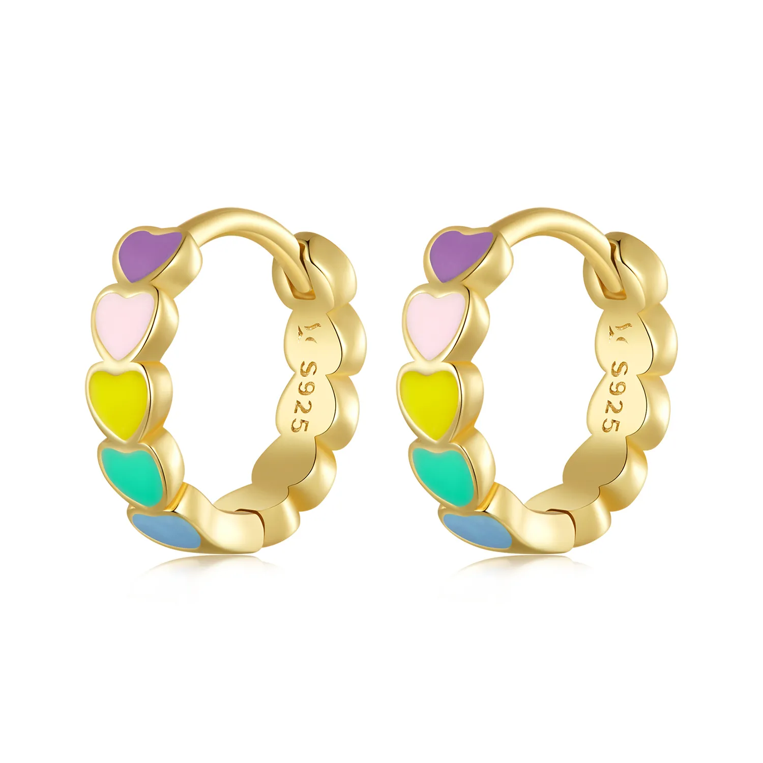 Pandora Style Golden Rainbow Love Hoop Earrings - SCE909-B