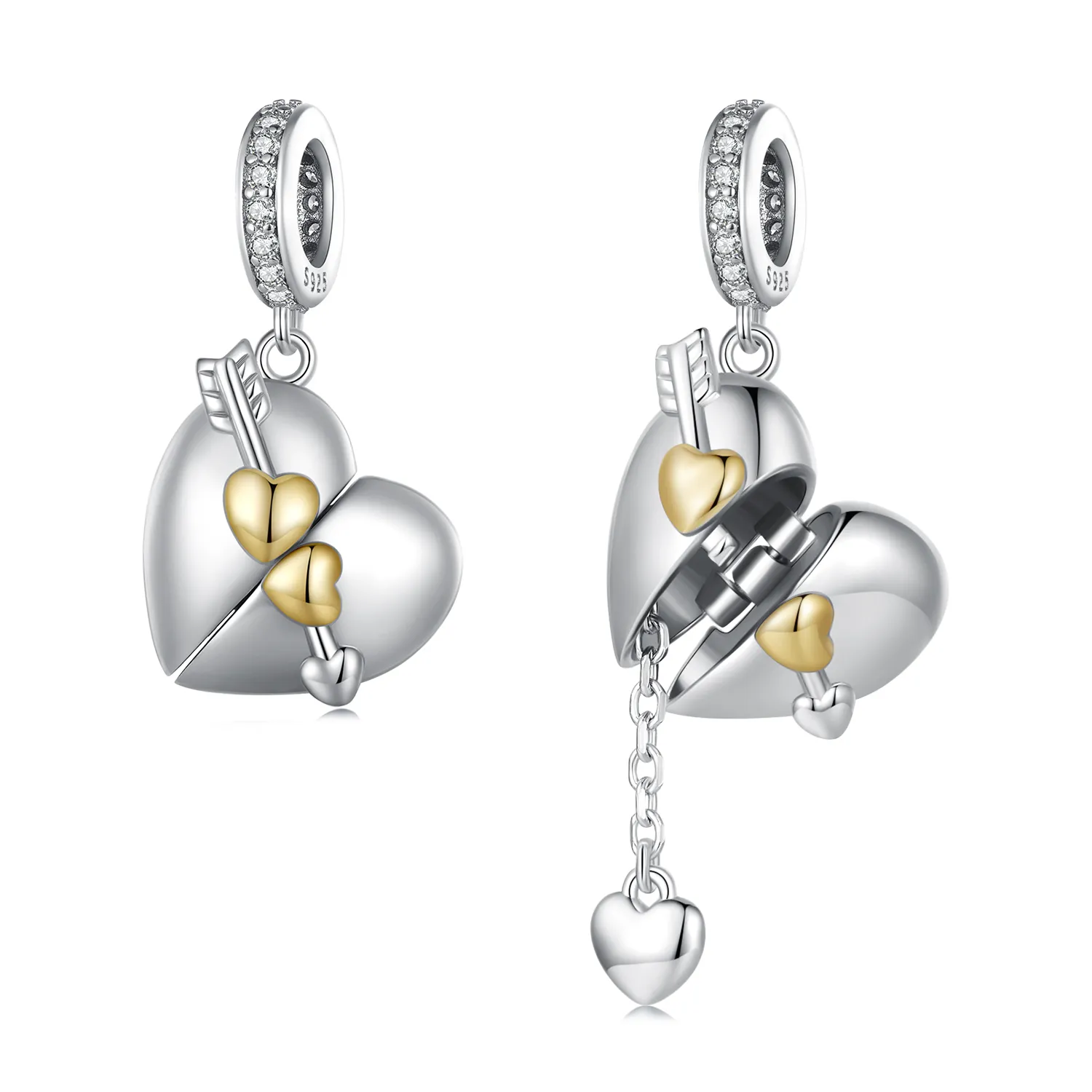 pandora style heart shaped openable dangle bsc804