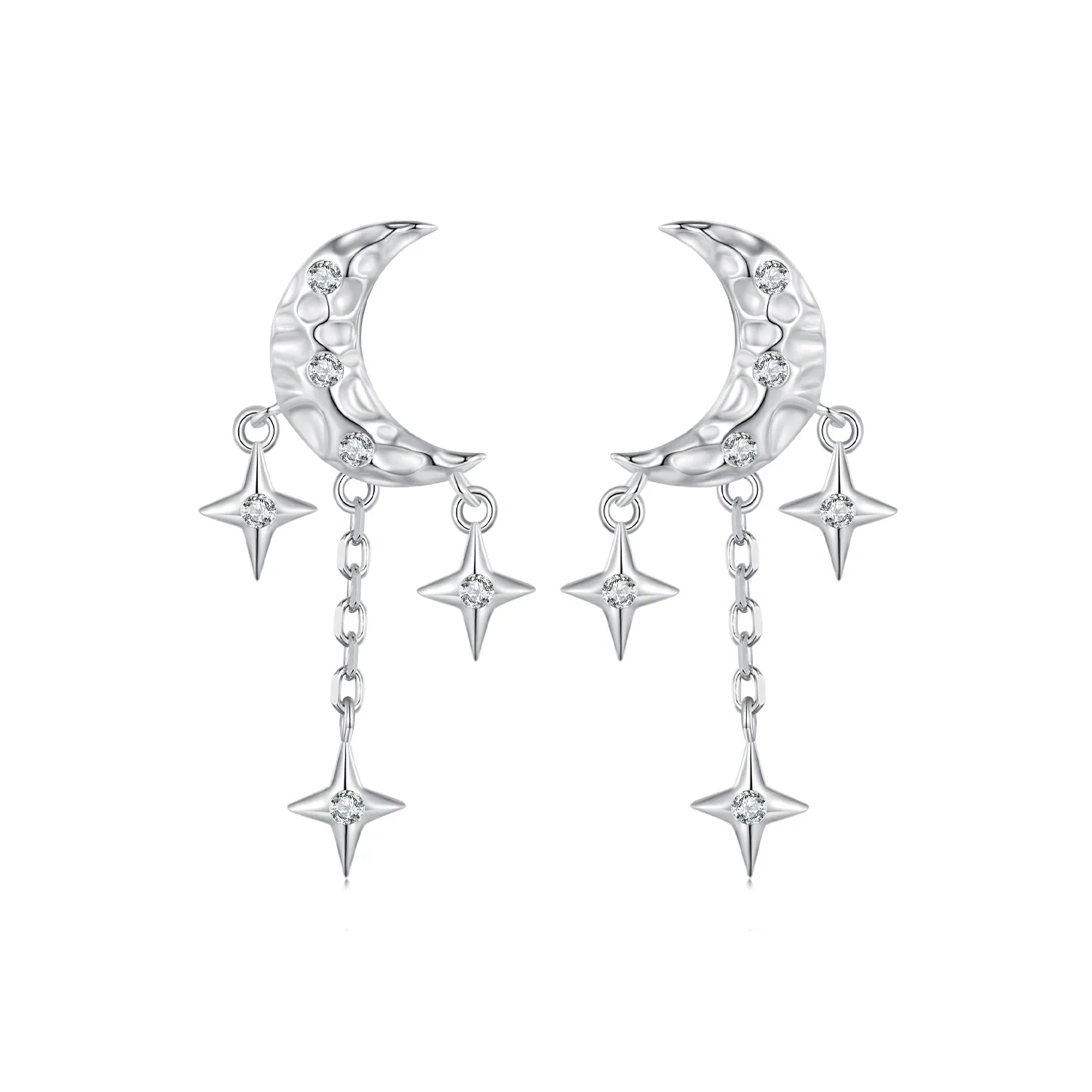 Pandora Style Moon Tassel Studs Earrings - BSE858