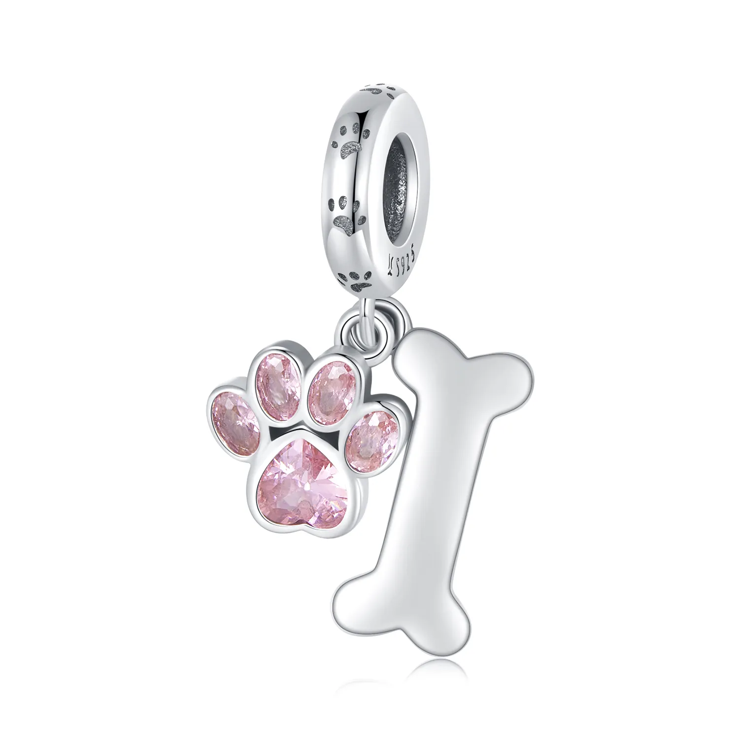 pandora style pink dog paw bone dangle scc2127 pk