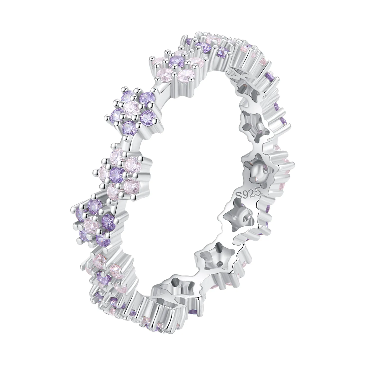 Pandora Style Purple Flower Exquisite Zircon Ring - BSR359