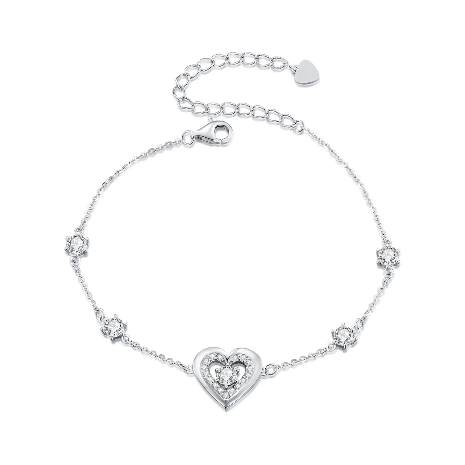 Pandora Style Shining Double Heart Chain Bracelet - BSB136