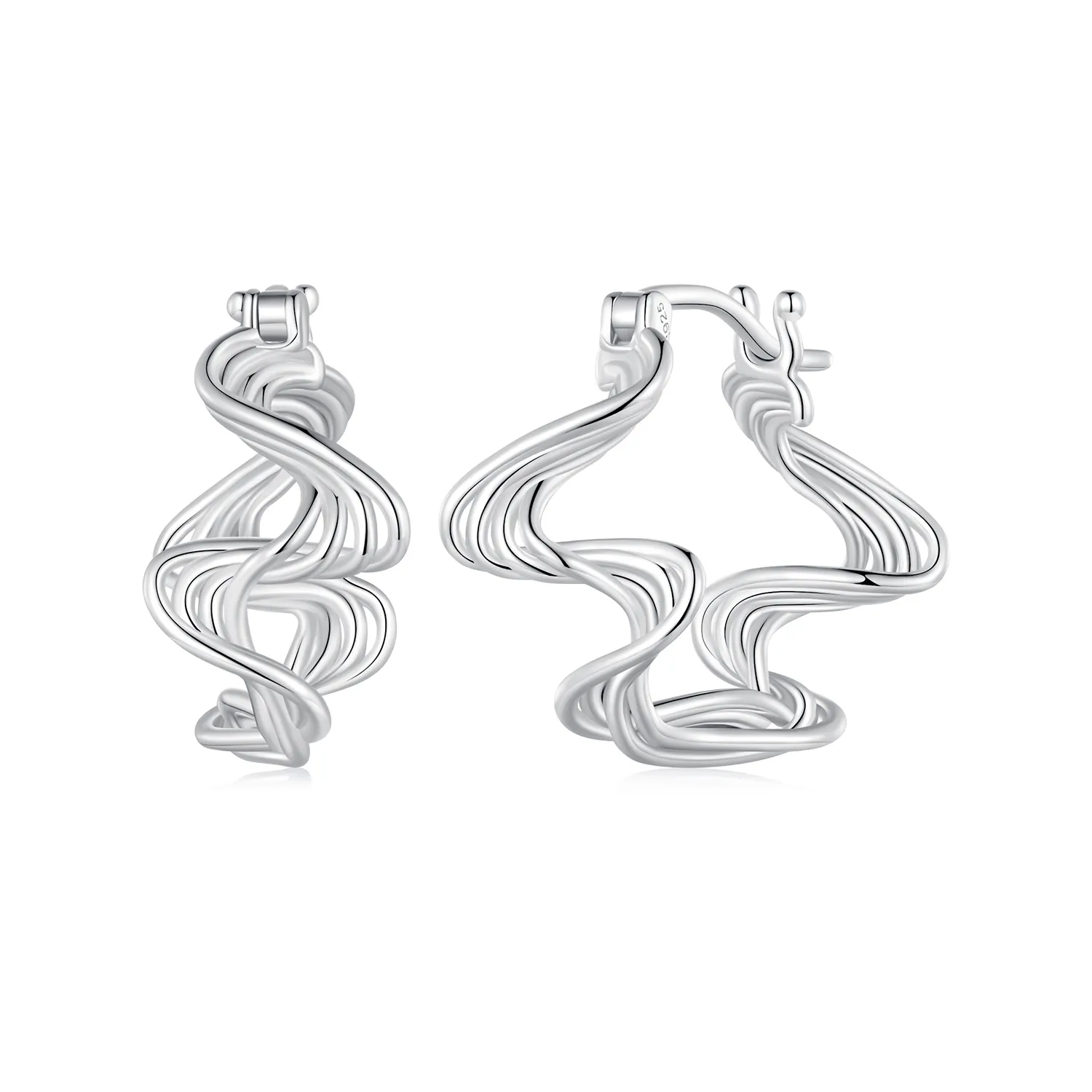 Pandora Style Wave Hoop Earrings - BSE907