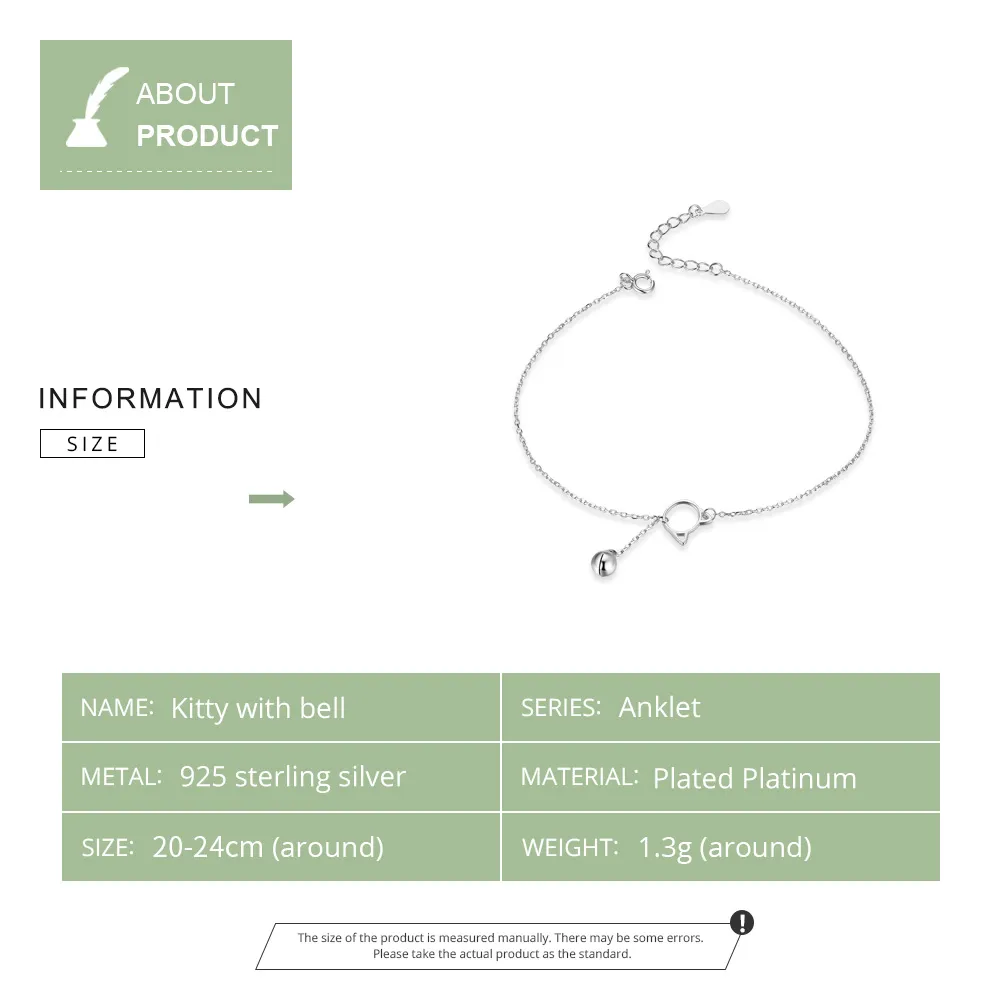 Silver Cute Kitten & Bell Anklet - SCT003