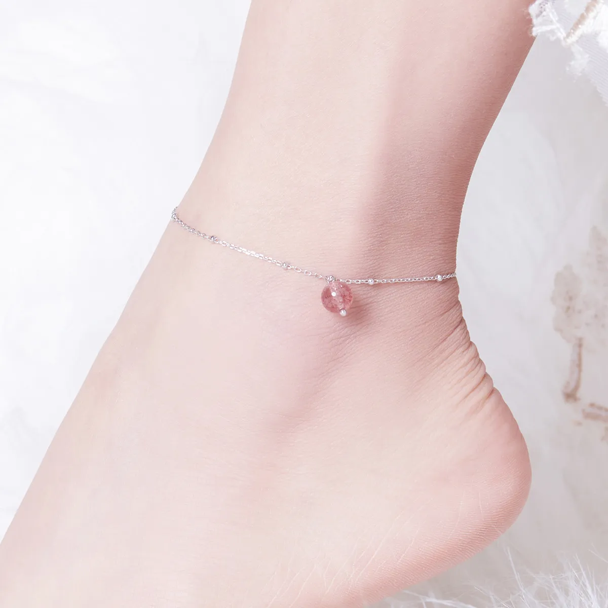 Silver Quartz Strawberry Anklet - SCT012