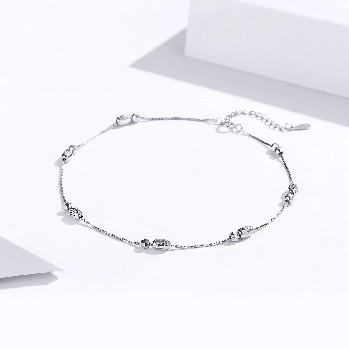 Silver Small Round Beads Anklet - SCT010