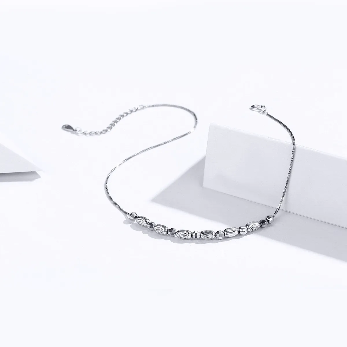 Silver Small Round Beads Anklet - SCT010
