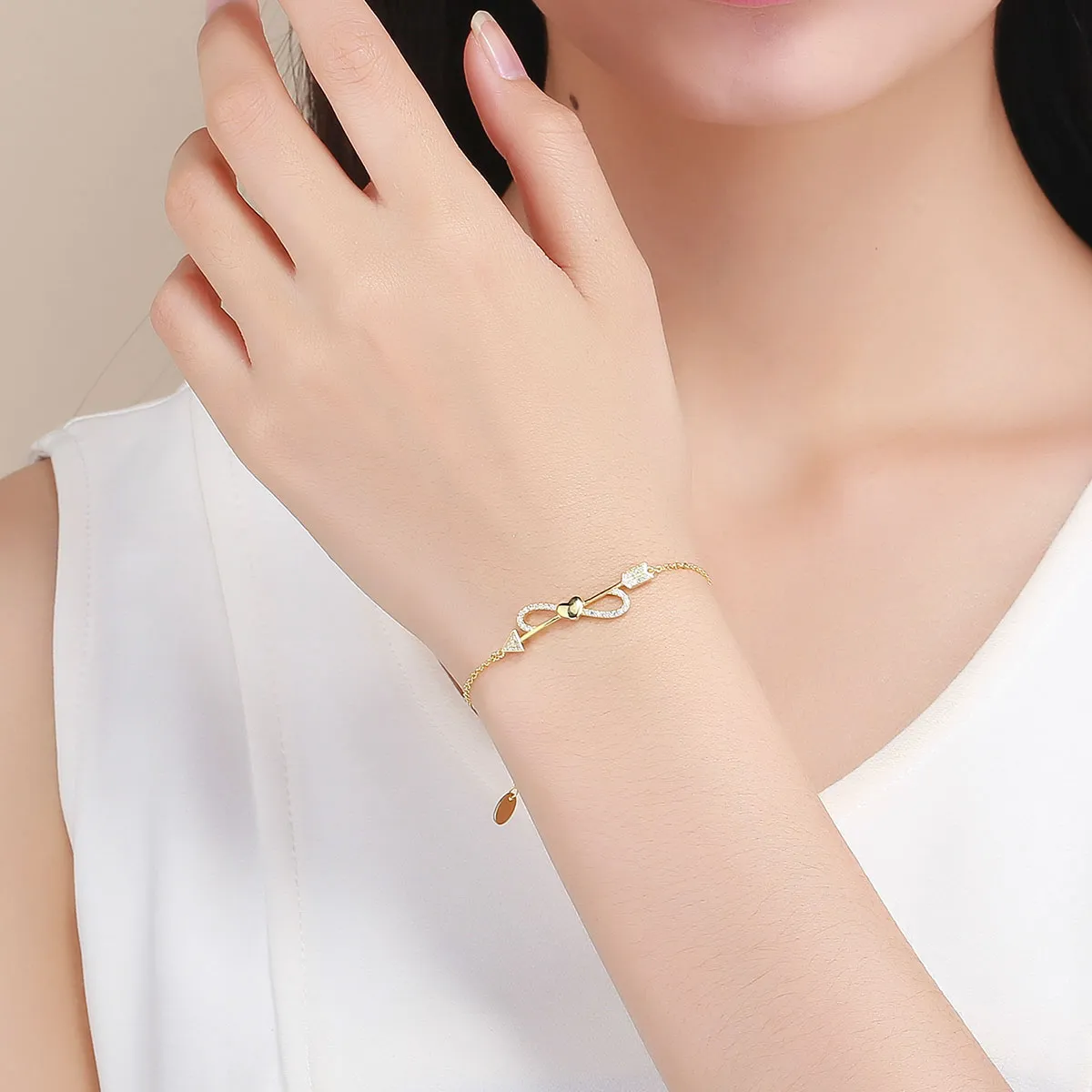 Pandora Style Gold-Plated Love On String Chain Slider Bracelet - SCB126