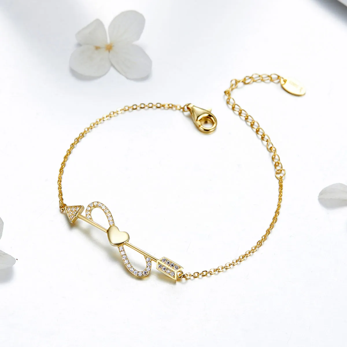Pandora Style Gold-Plated Love On String Chain Slider Bracelet - SCB126
