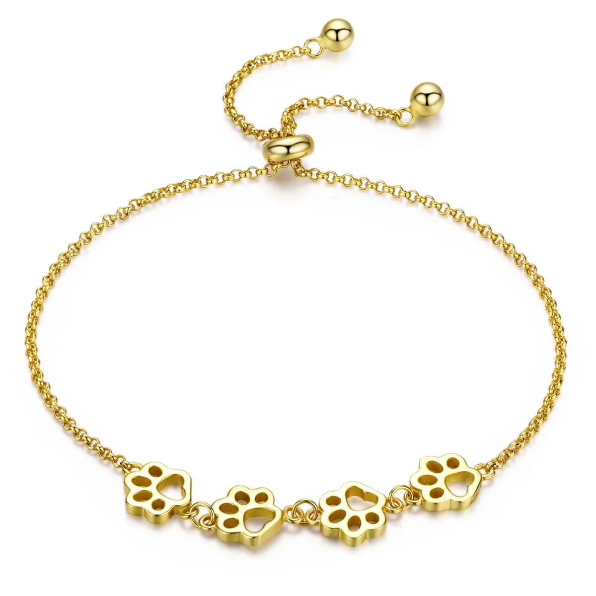 Pandora Style Gold-Plated Pets Footprint Chain Slider Bracelet - SCB096-B
