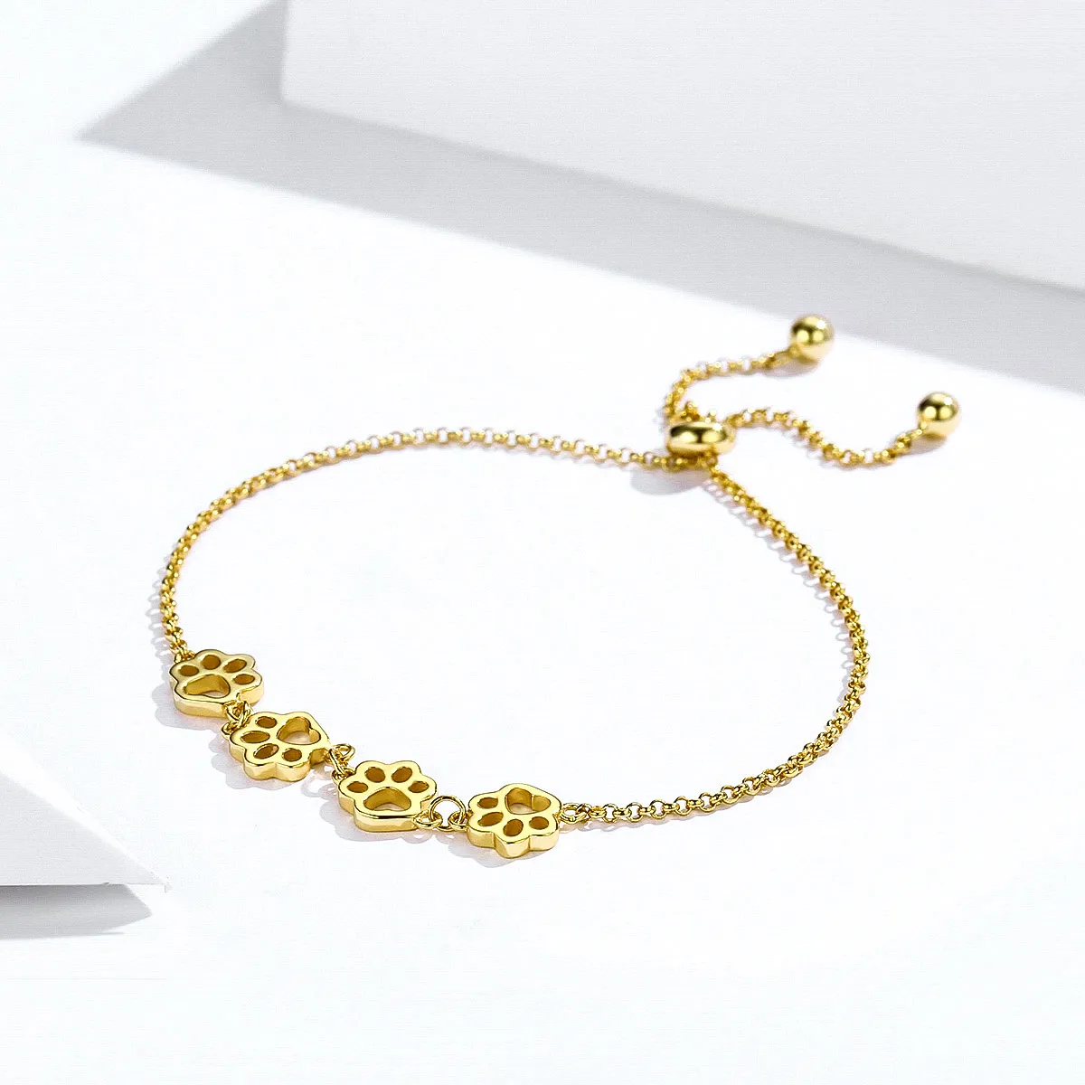 Pandora Style Gold-Plated Pets Footprint Chain Slider Bracelet - SCB096-B