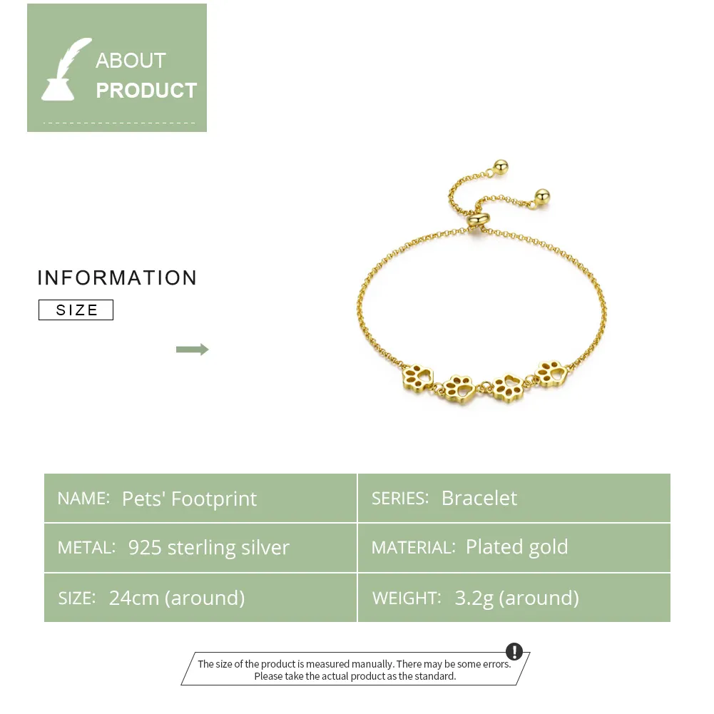 Pandora Style Gold-Plated Pets Footprint Chain Slider Bracelet - SCB096-B