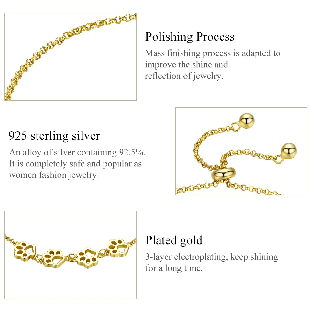 Pandora Style Gold-Plated Pets Footprint Chain Slider Bracelet - SCB096-B