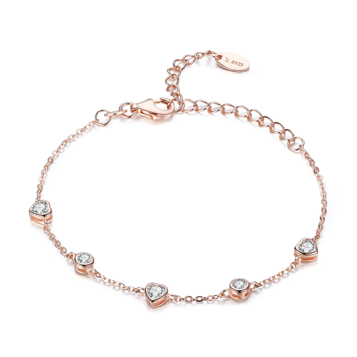 Pandora Style Rose Gold Beauty of Simplicity Five Clip Chain Slider Bracelet - SCB097