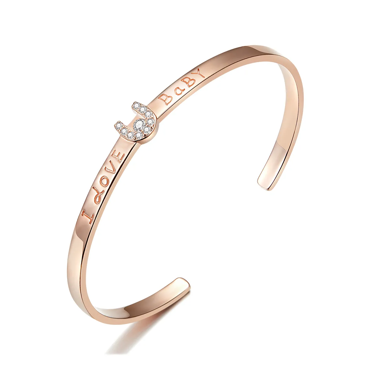 Pandora Style Rose Gold I Love You Baby Open Bangle - SCB169