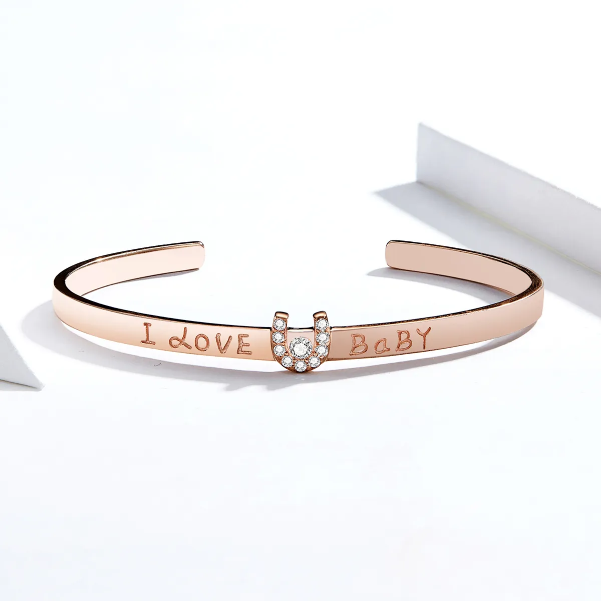 Pandora Style Rose Gold I Love You Baby Open Bangle - SCB169