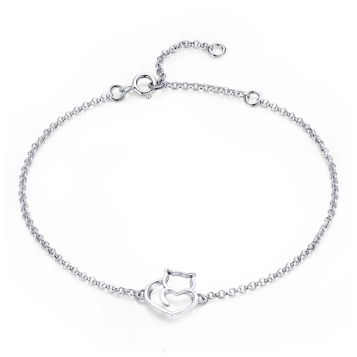Pandora Style Silver Adorable Cat Chain Slider Bracelet - SCB102