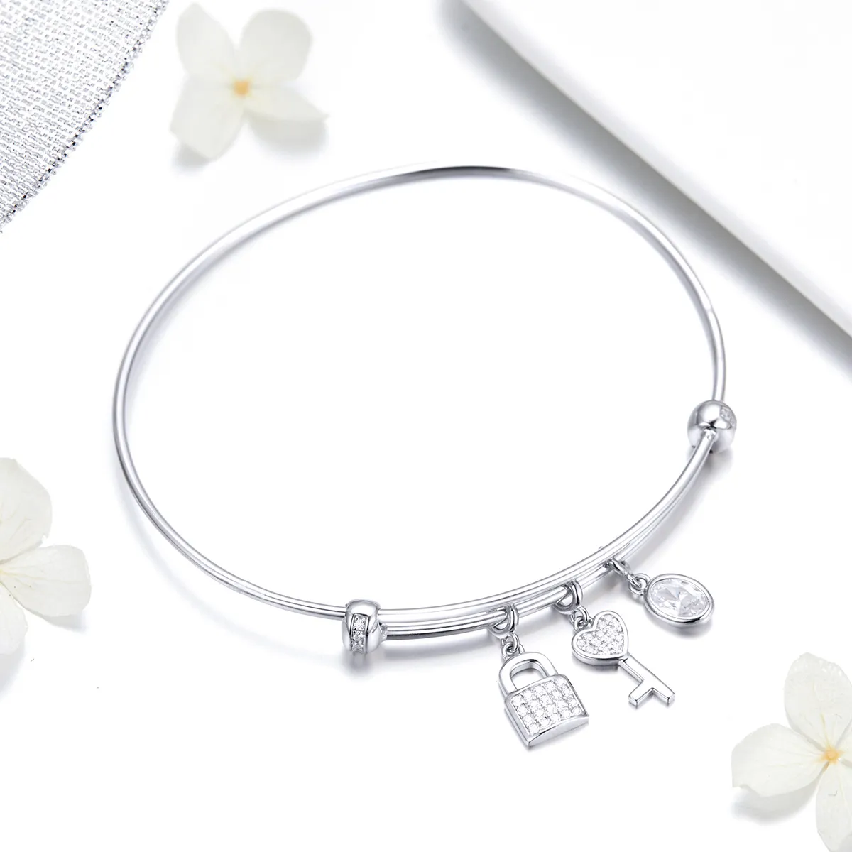 Pandora Style Silver Beautiful Promise Anniversary Slider Bangle - SCB119
