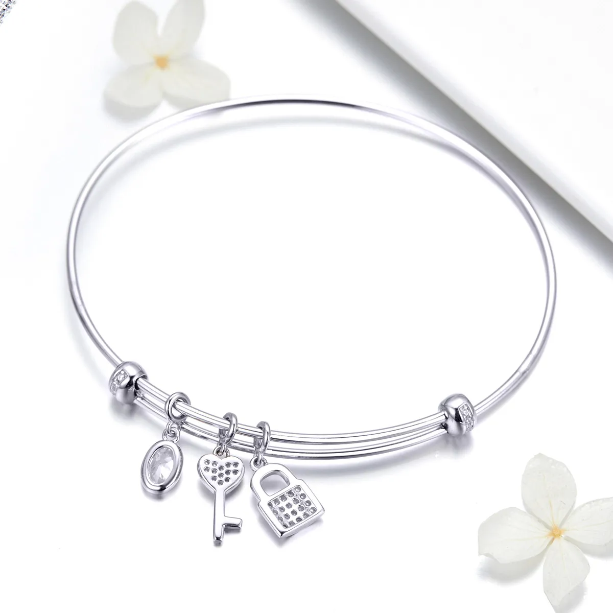 Pandora Style Silver Beautiful Promise Anniversary Slider Bangle - SCB119