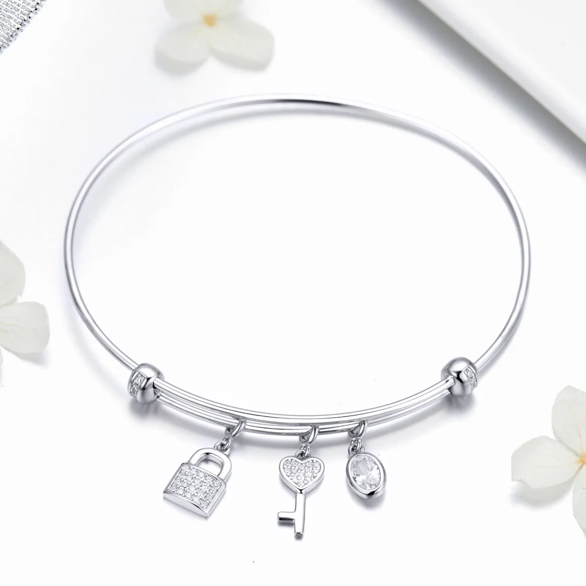 Pandora Style Silver Beautiful Promise Anniversary Slider Bangle - SCB119