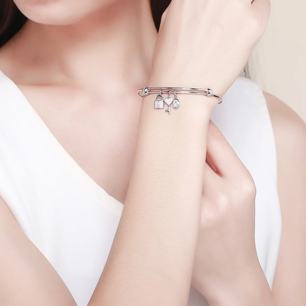 Pandora Style Silver Beautiful Promise Anniversary Slider Bangle - SCB119