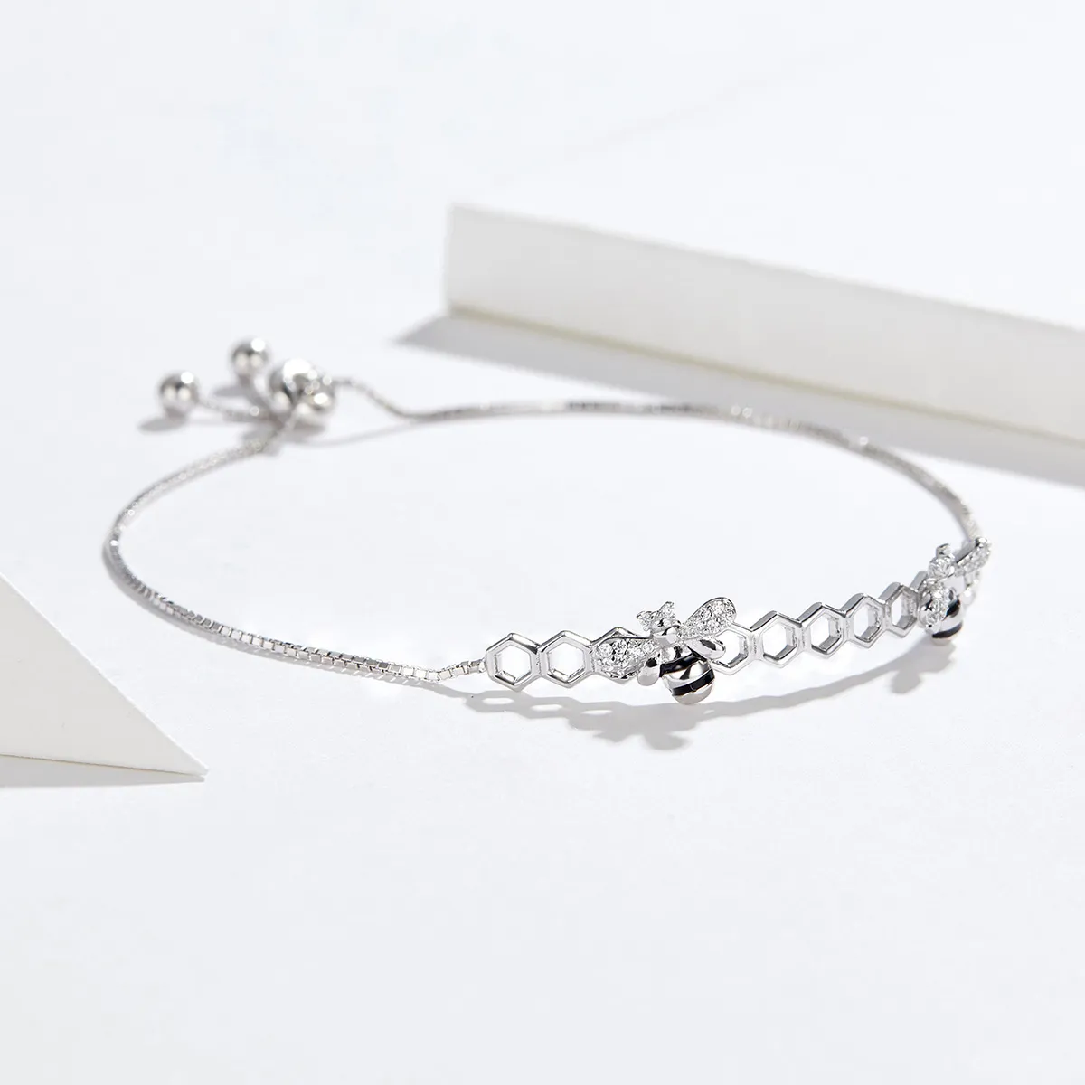 Pandora Style Silver Bee Hive Chain Slider Bracelet - SCB150