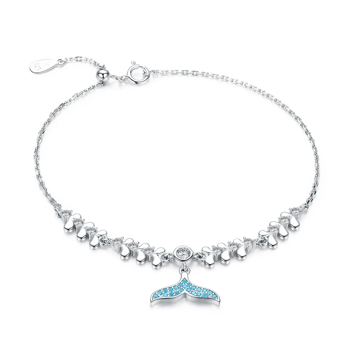 Pandora Style Silver Blue Fishtail Chain Slider Bracelet - SCB154