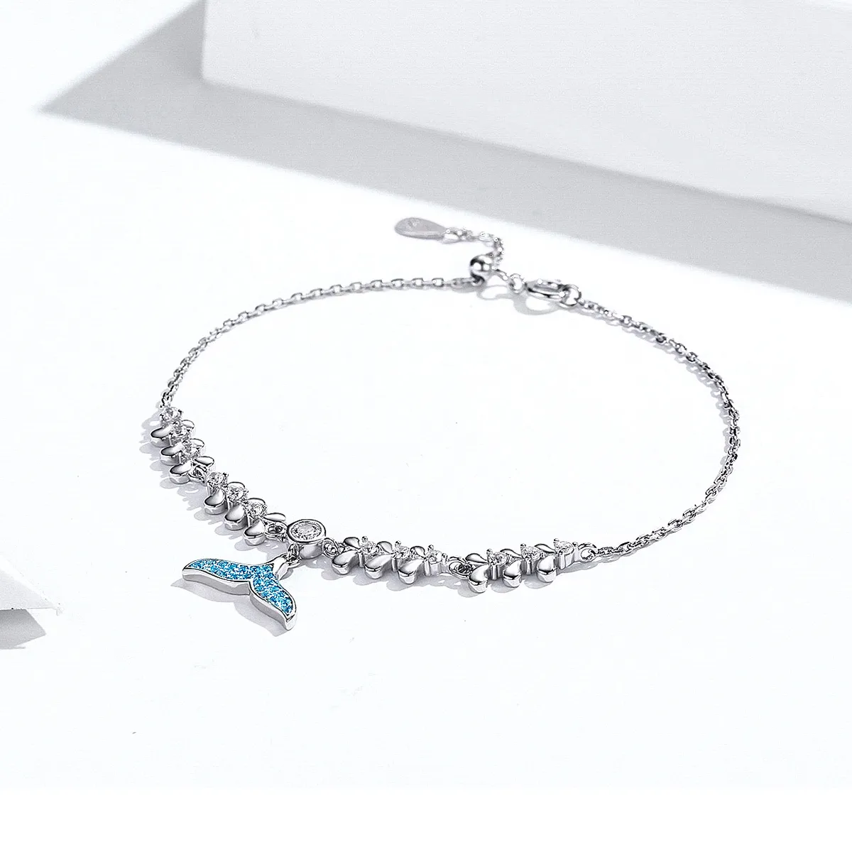 Pandora Style Silver Blue Fishtail Chain Slider Bracelet - SCB154