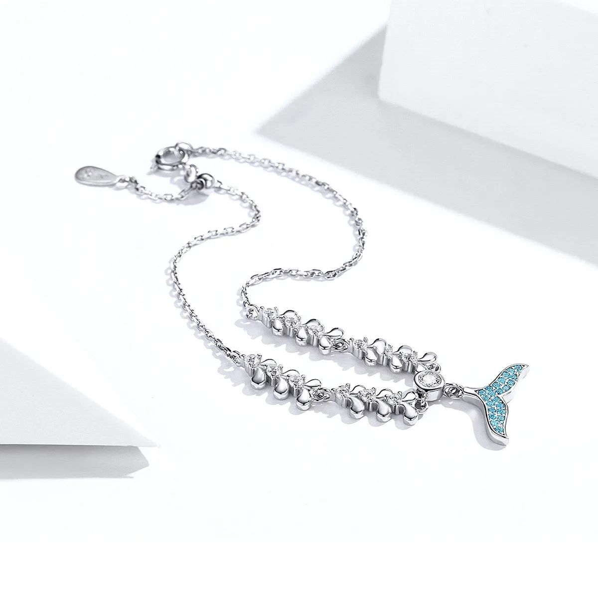 Pandora Style Silver Blue Fishtail Chain Slider Bracelet - SCB154
