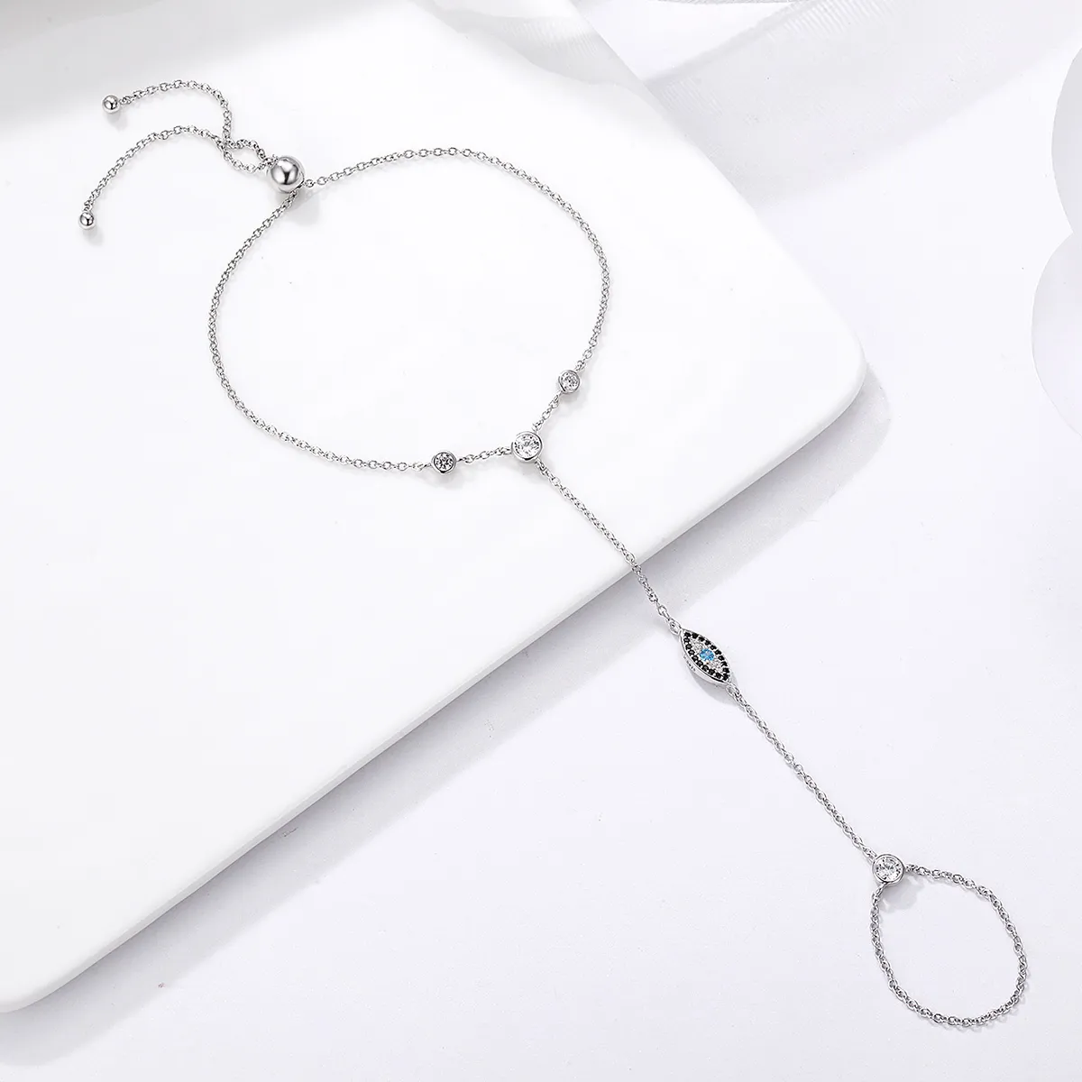 Pandora Style Silver Blue Magic Eyes Ring Bracelet - SCB023