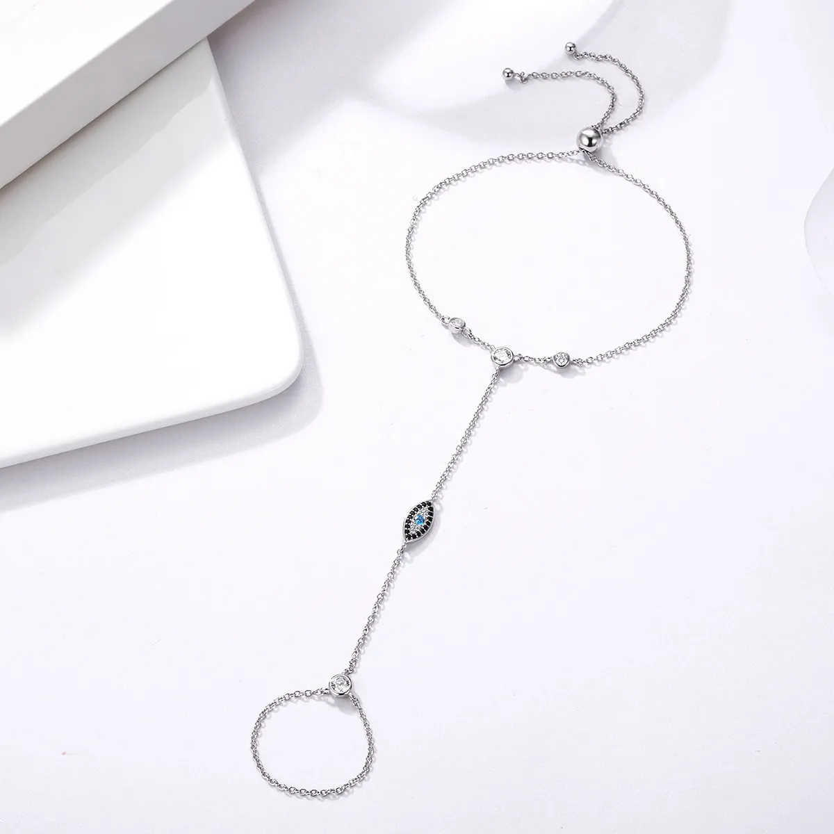 Pandora Style Silver Blue Magic Eyes Ring Bracelet - SCB023
