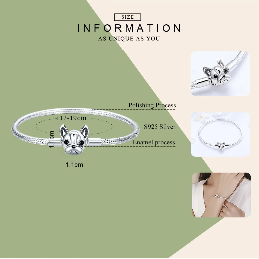 Pandora Style Silver Cute Bulldog Chain Bracelet - SCB075