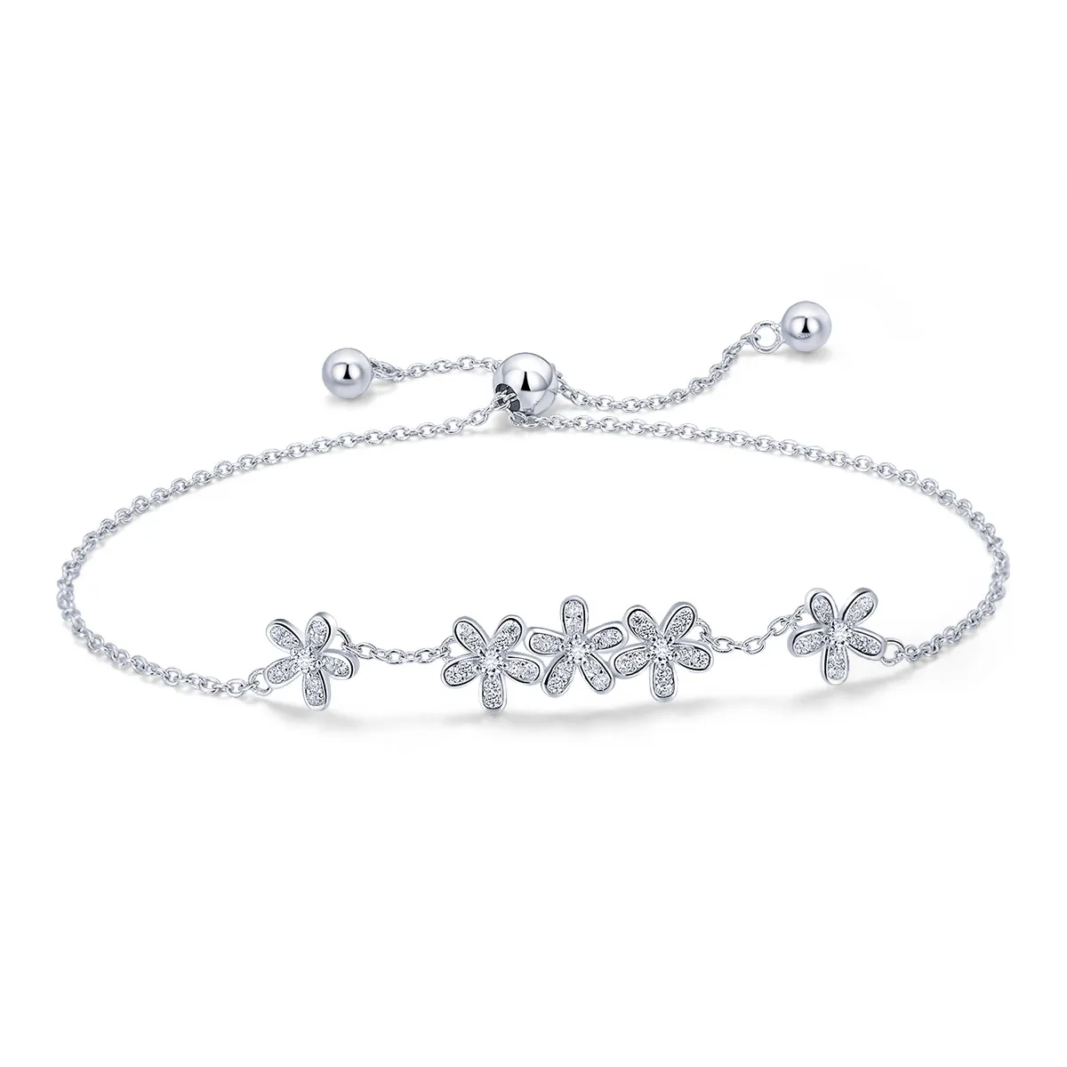 Pandora Style Silver Daisy Chain Slider Bracelet - SCB084