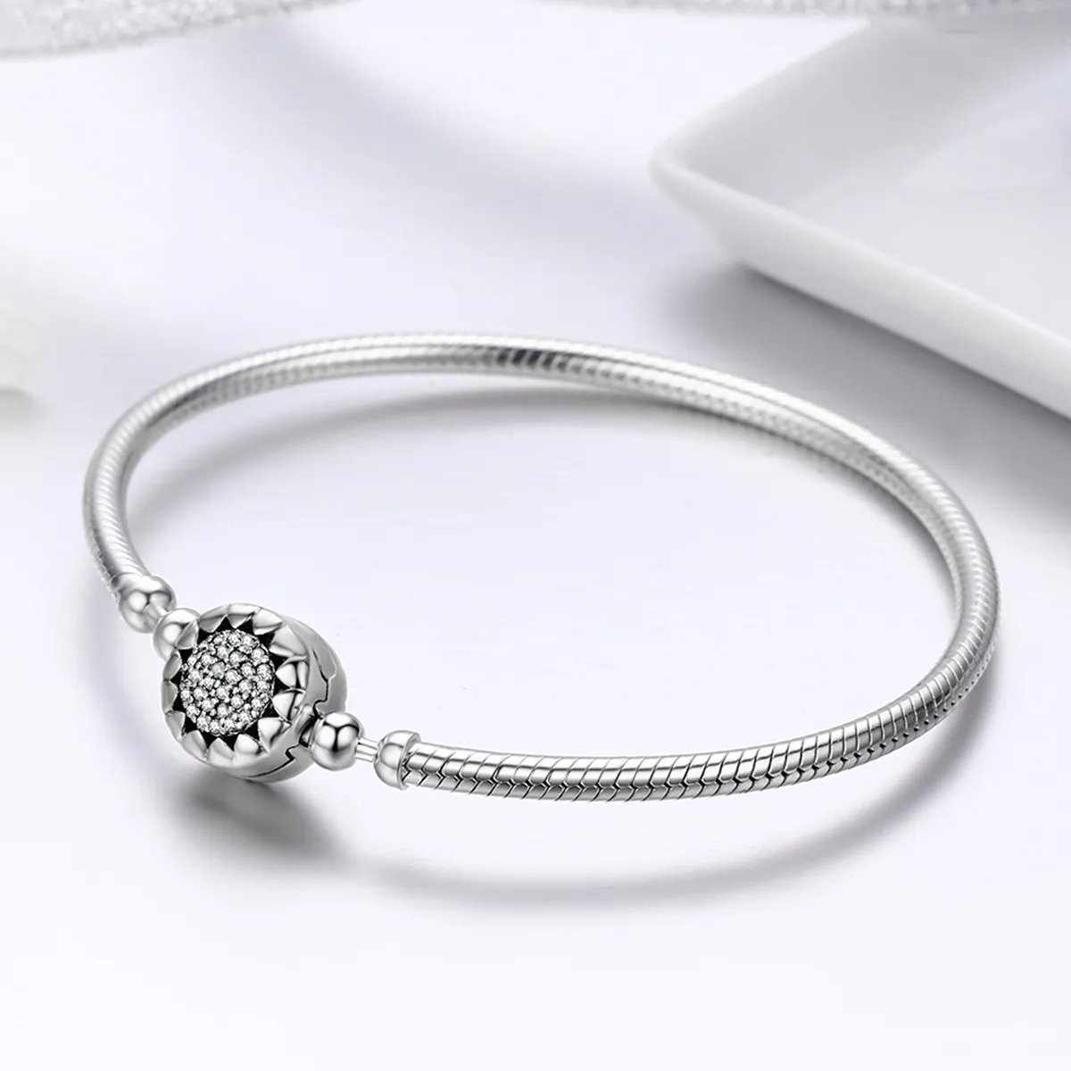 Pandora Style Silver Elegance Bright Heart Chain Bracelet - SCB059
