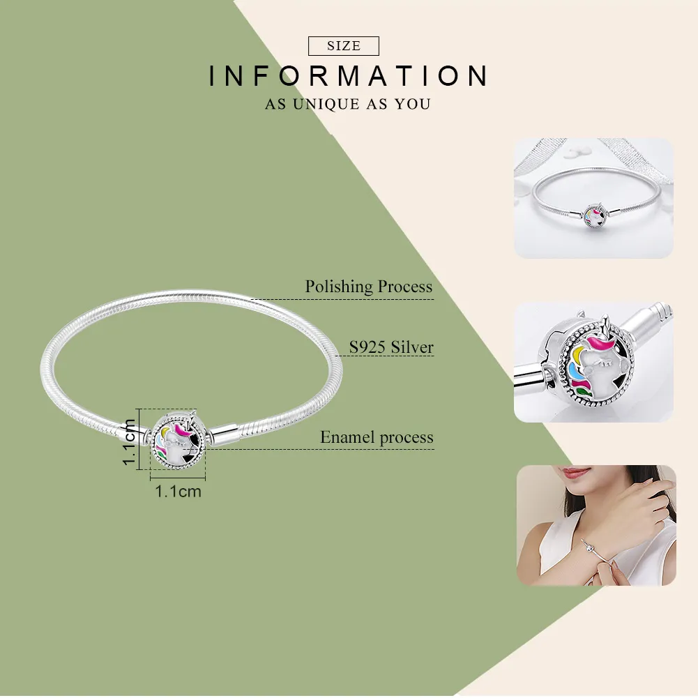 Pandora Style Silver Enamel Unicorn Memory Chain Bracelet - SCB083
