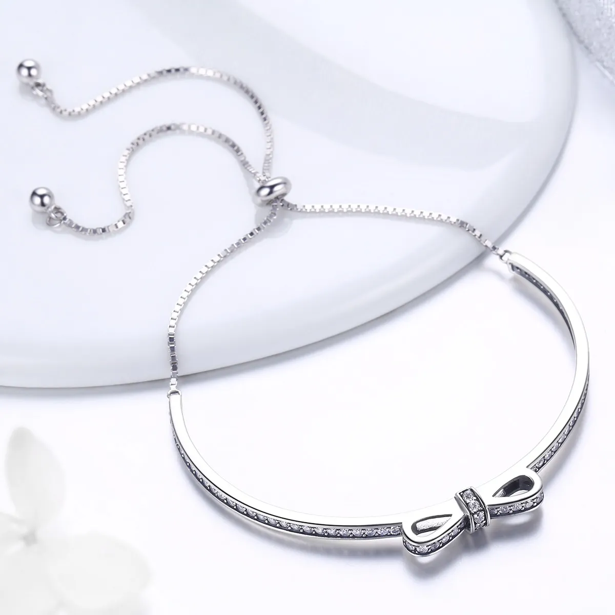 Pandora Style Silver Eternity Sweet Bow Slider Bangle - SCB108