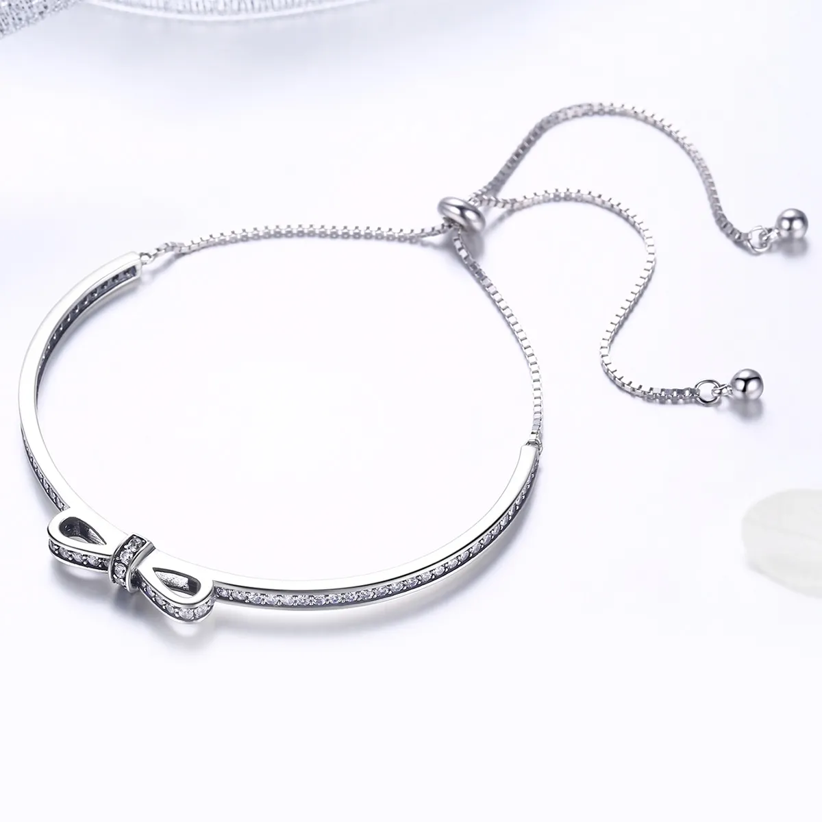 Pandora Style Silver Eternity Sweet Bow Slider Bangle - SCB108