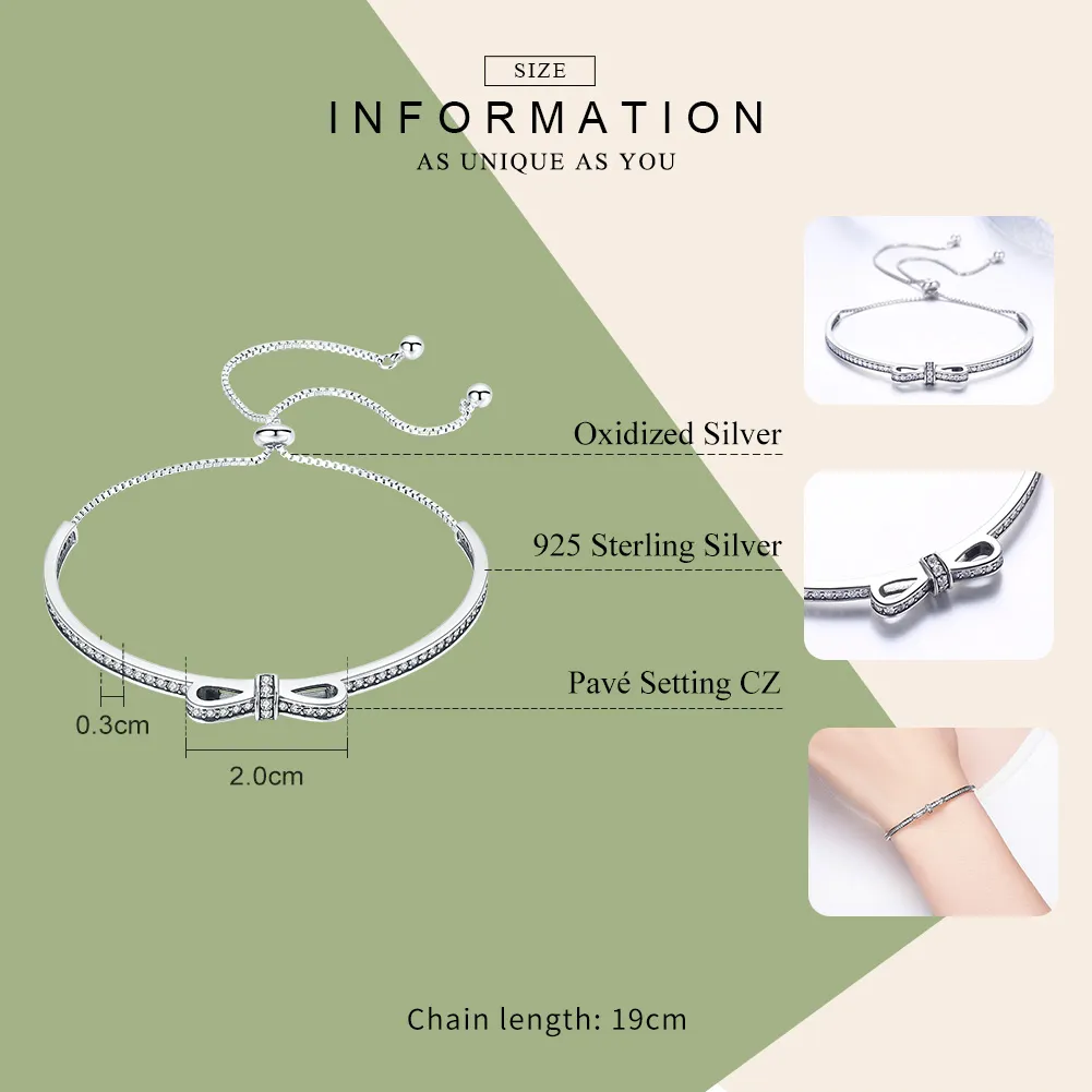 Pandora Style Silver Eternity Sweet Bow Slider Bangle - SCB108