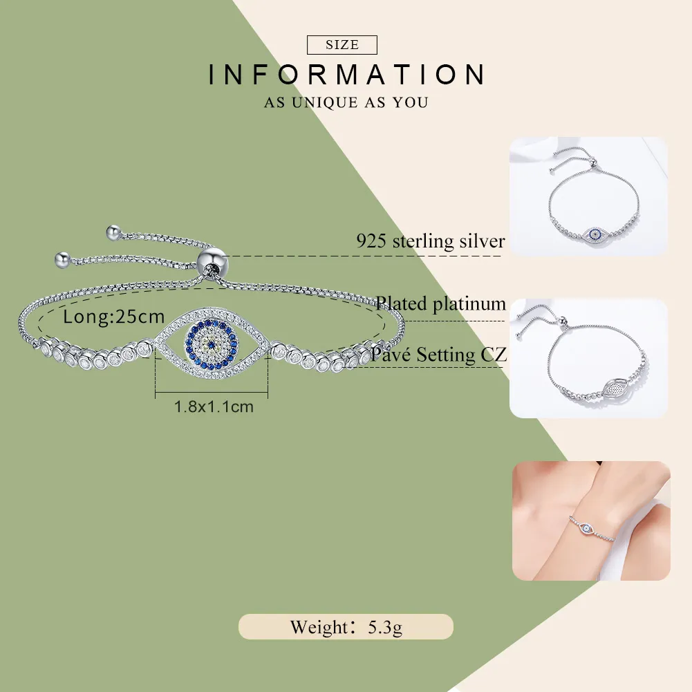 Pandora Style Silver Evil Eye Slider Bracelet - SCB034