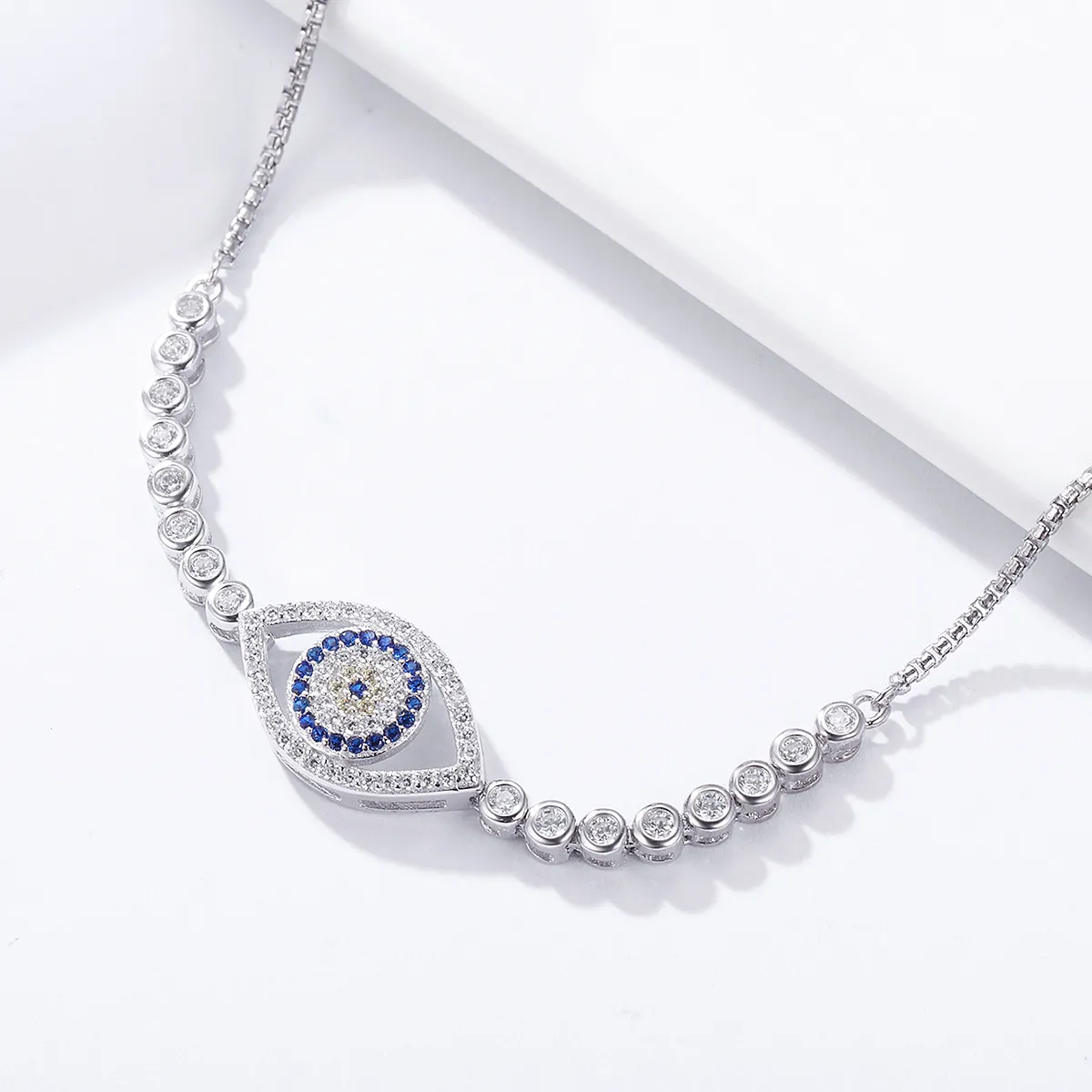 Pandora Style Silver Evil Eye Slider Bracelet - SCB034