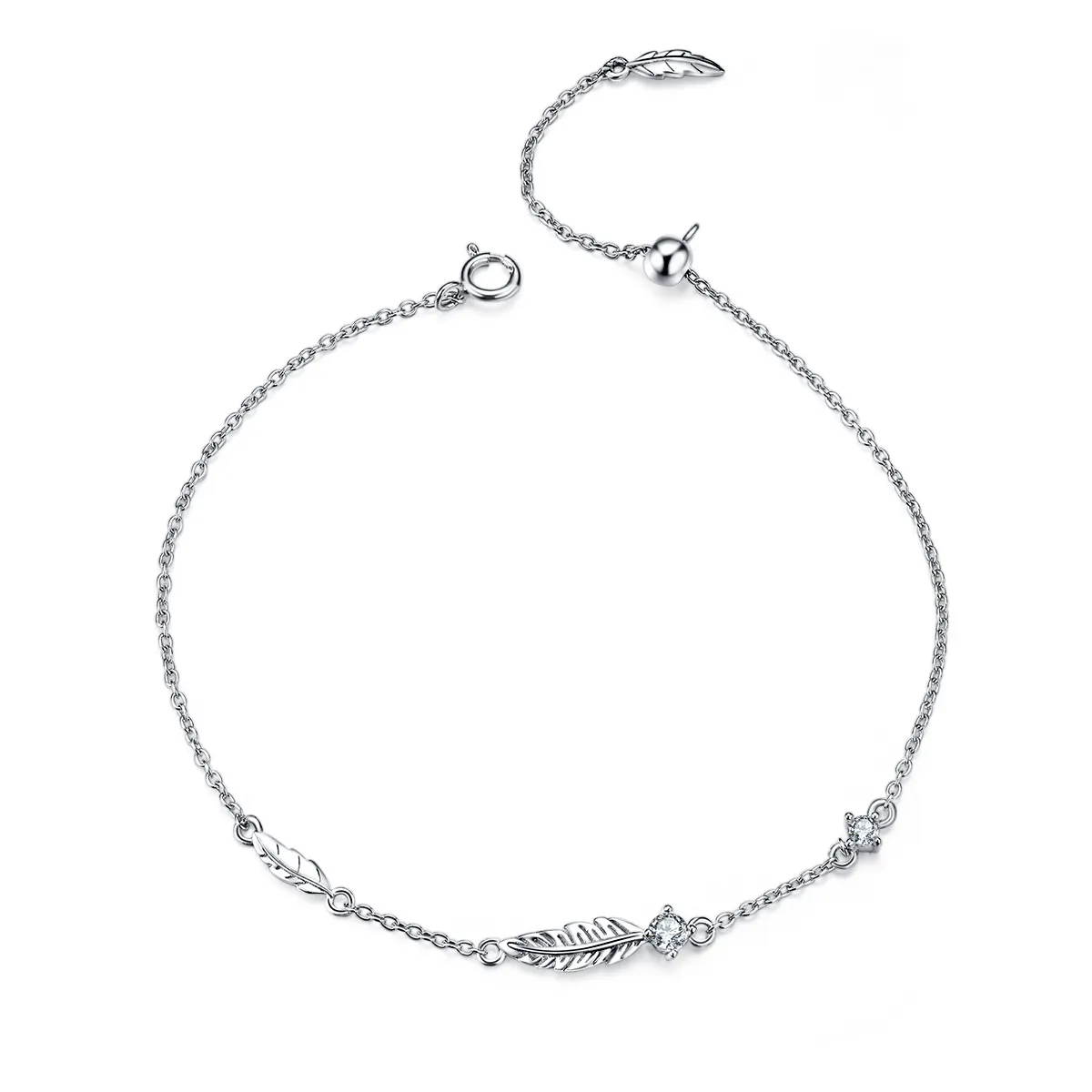 Pandora Style Silver Feather Chain Slider Bracelet - SCB133