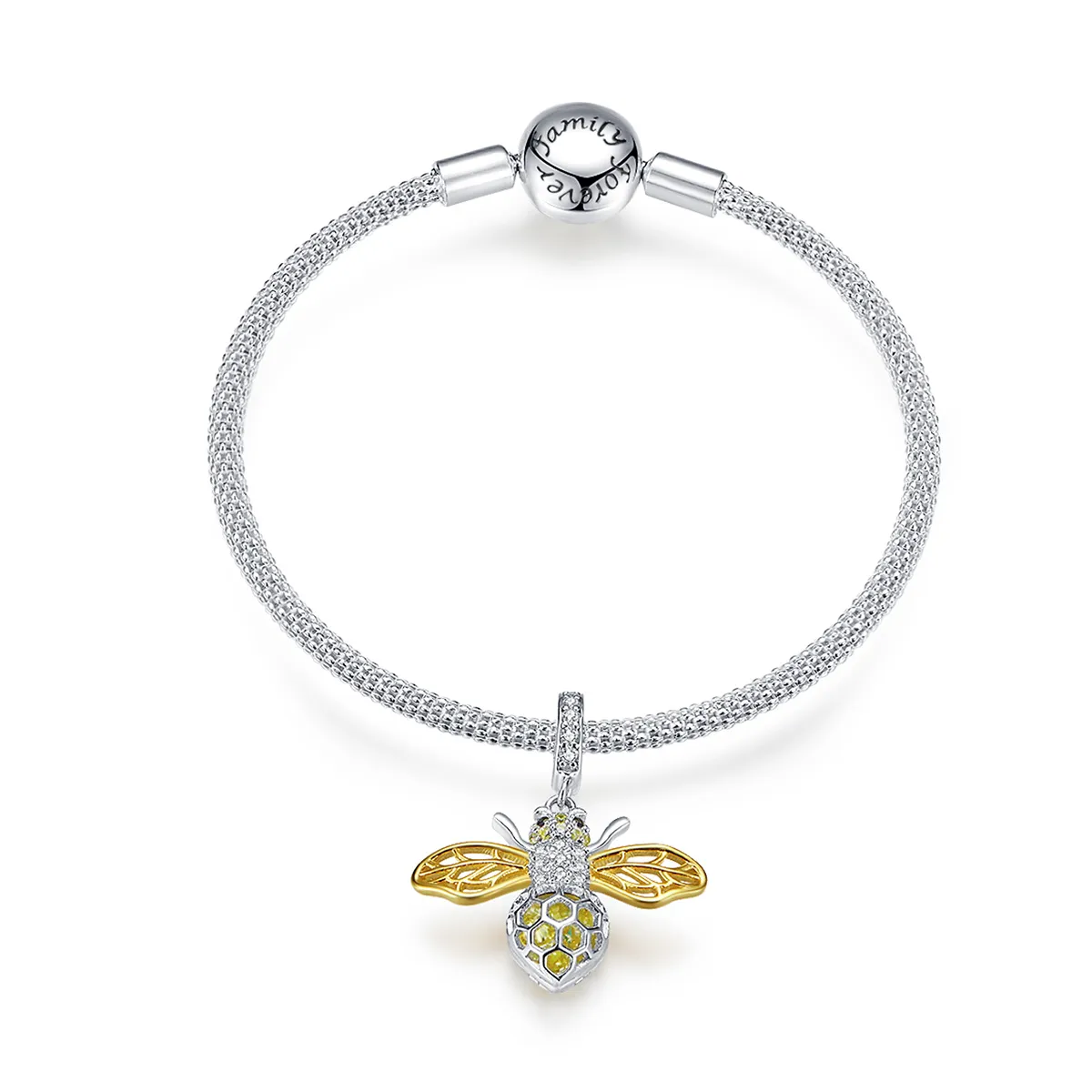 Pandora Style Silver & Gold-Plated Bee Mesh Bracelet - SCB830