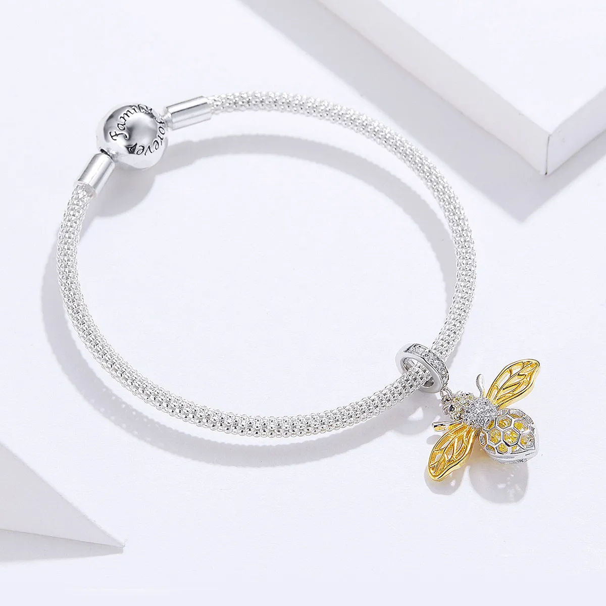 Pandora Style Silver & Gold-Plated Bee Mesh Bracelet - SCB830